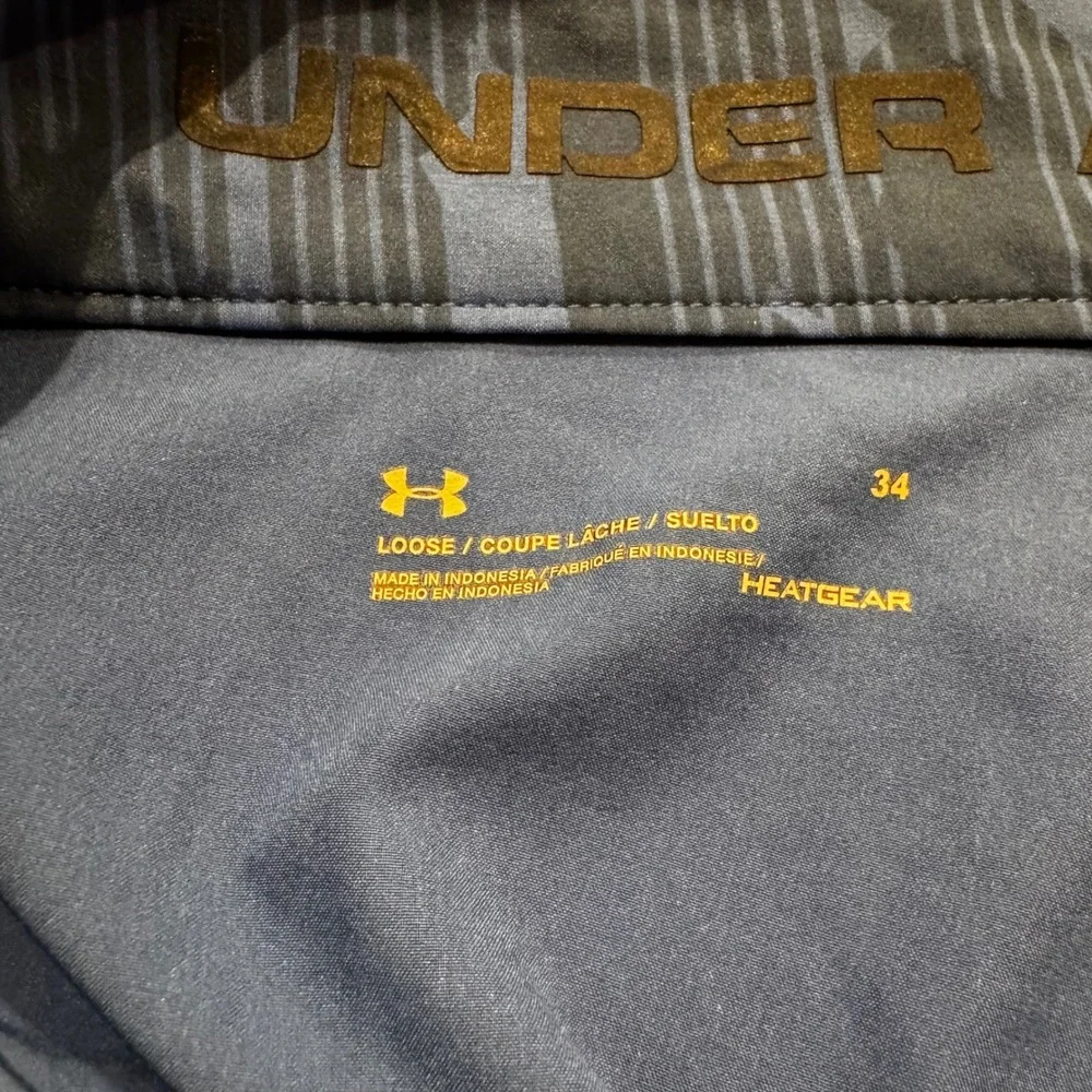 Under Armour Mens 34 Blue Geometric Board Shorts HeatGear Swim Trunks 1290503